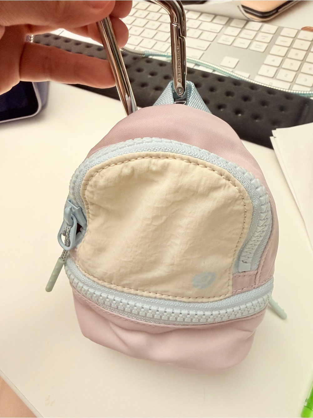 Lululemon City Adventure Nano Backpack Keychain Pastel Pink and Cream